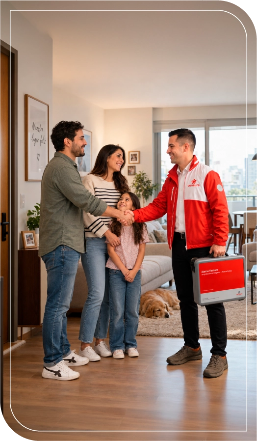 Técnico Verisure con familia cliente
